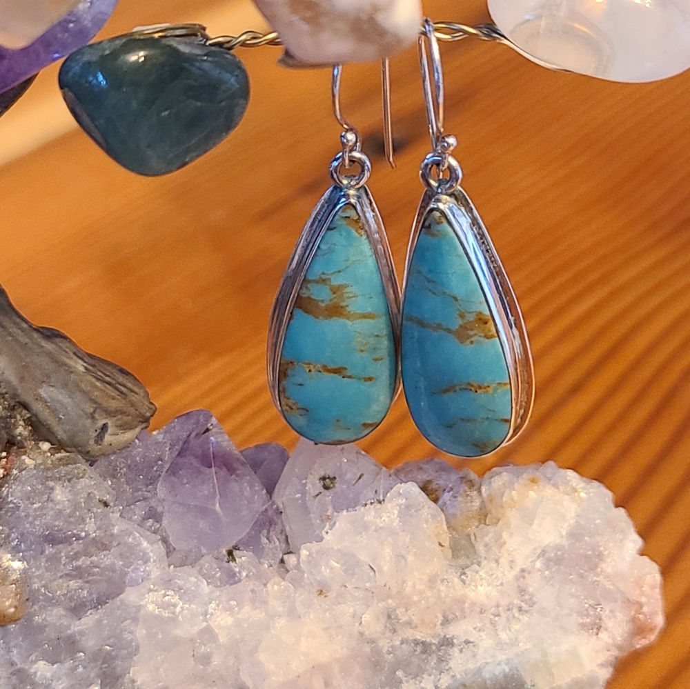 Navajo MT Sterling Turquoise and Silver Teardrop Earrings